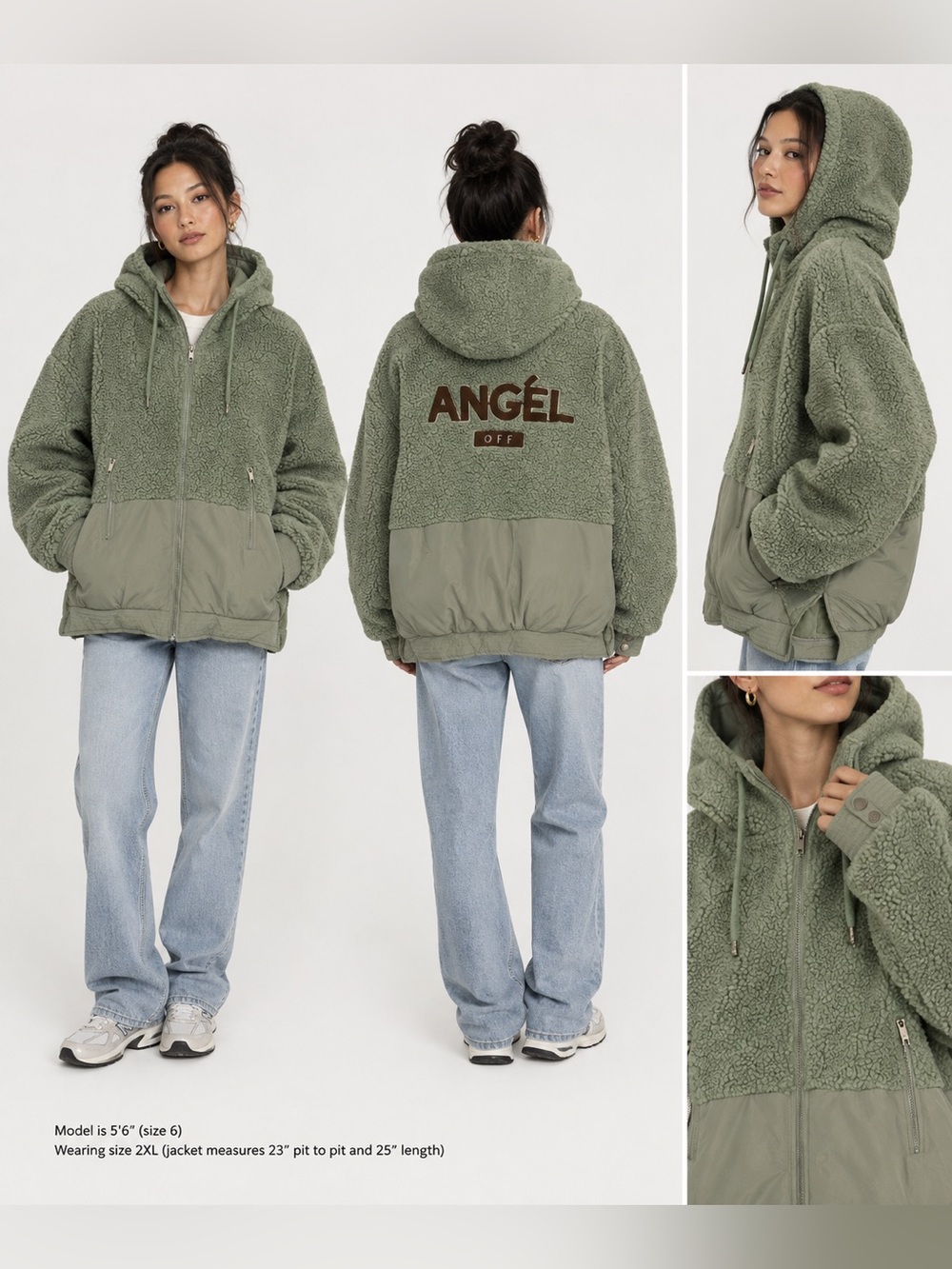 Sage Green Sherpa Fleece Hoodie full zip